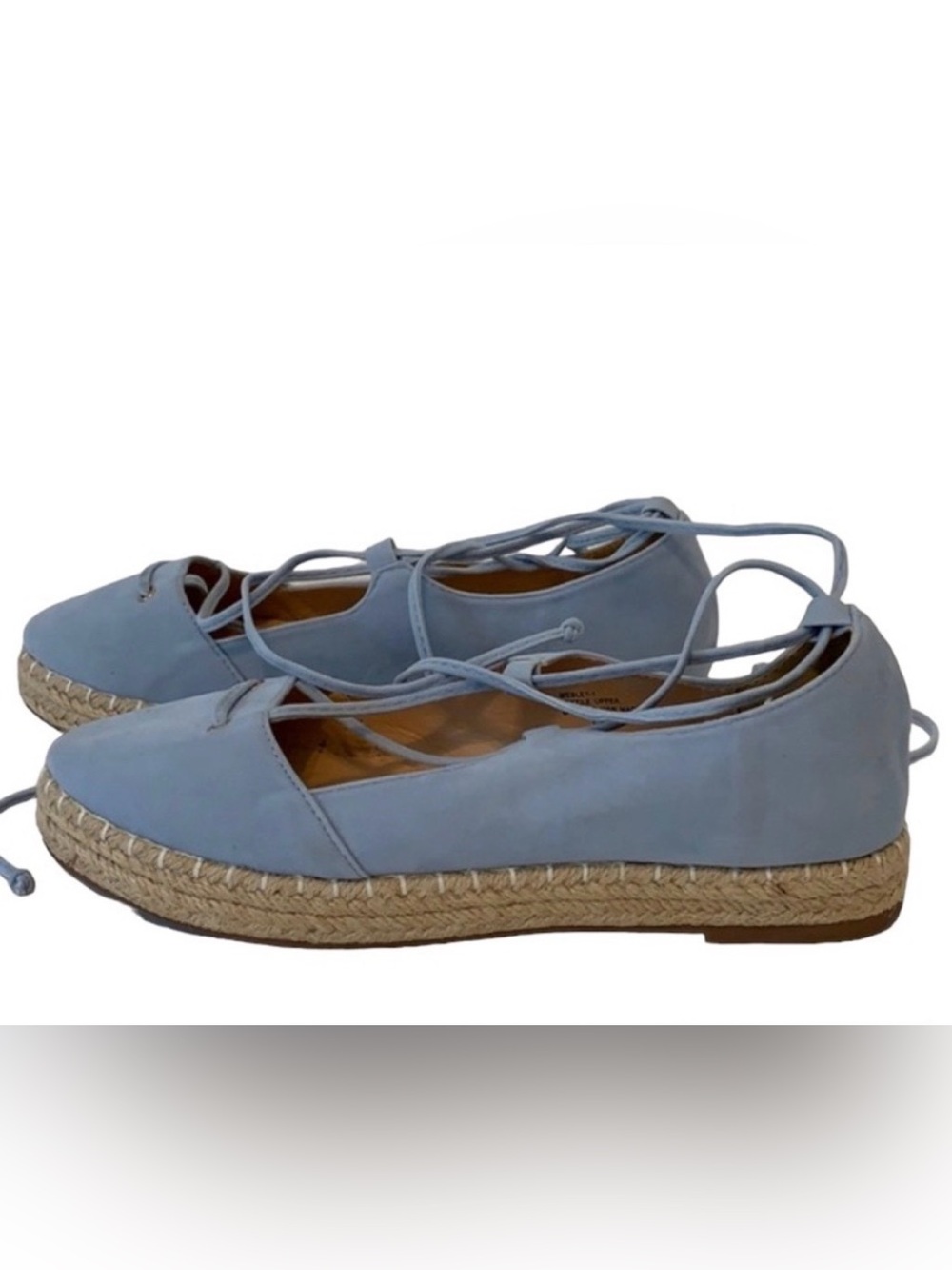 CHASE & CHLOE ESPADRILLES SLIP ON SHOES BLUE SUEDE CASUAL SZ 8 LACE UP ANKLE
